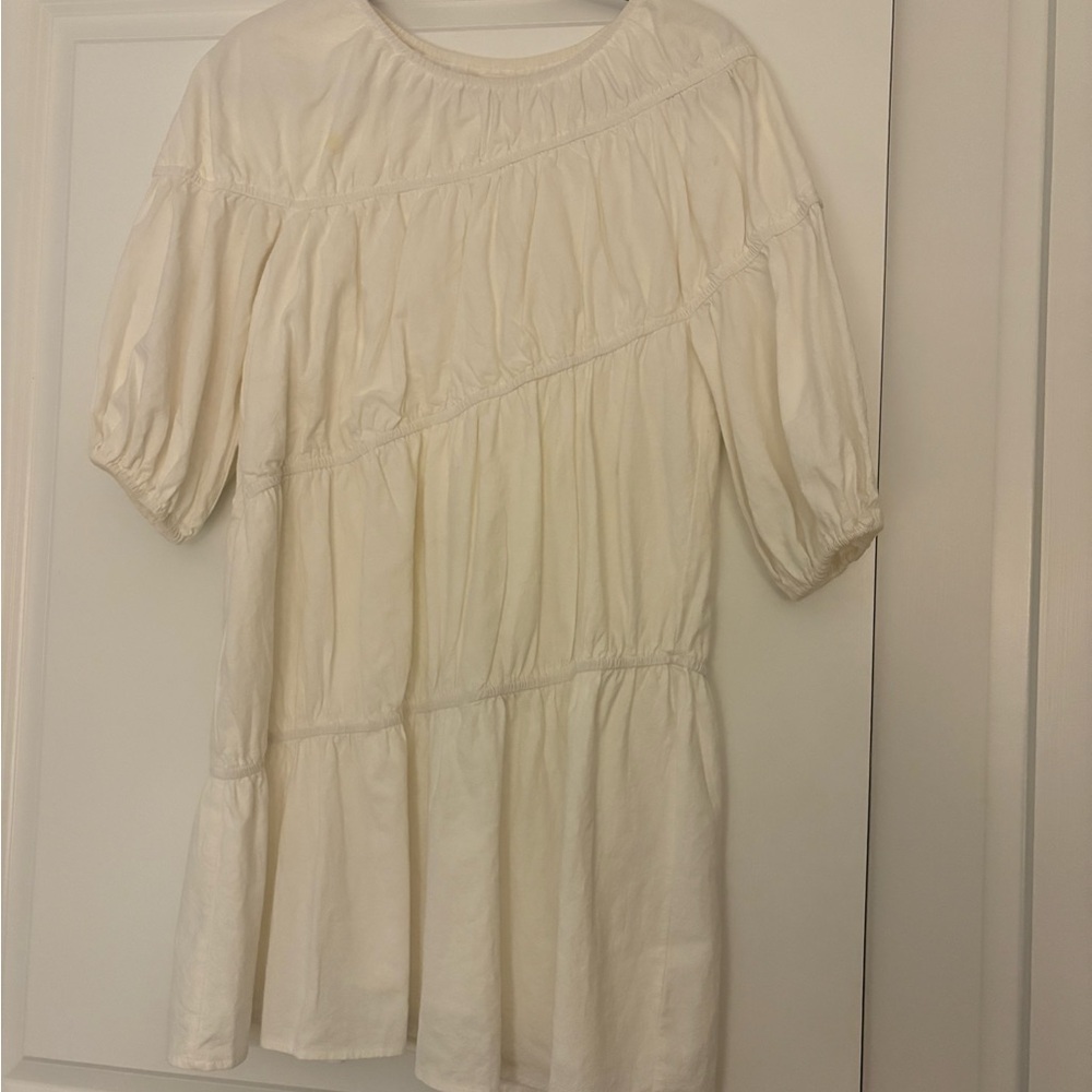 Modest White Puff Sleeve Dress